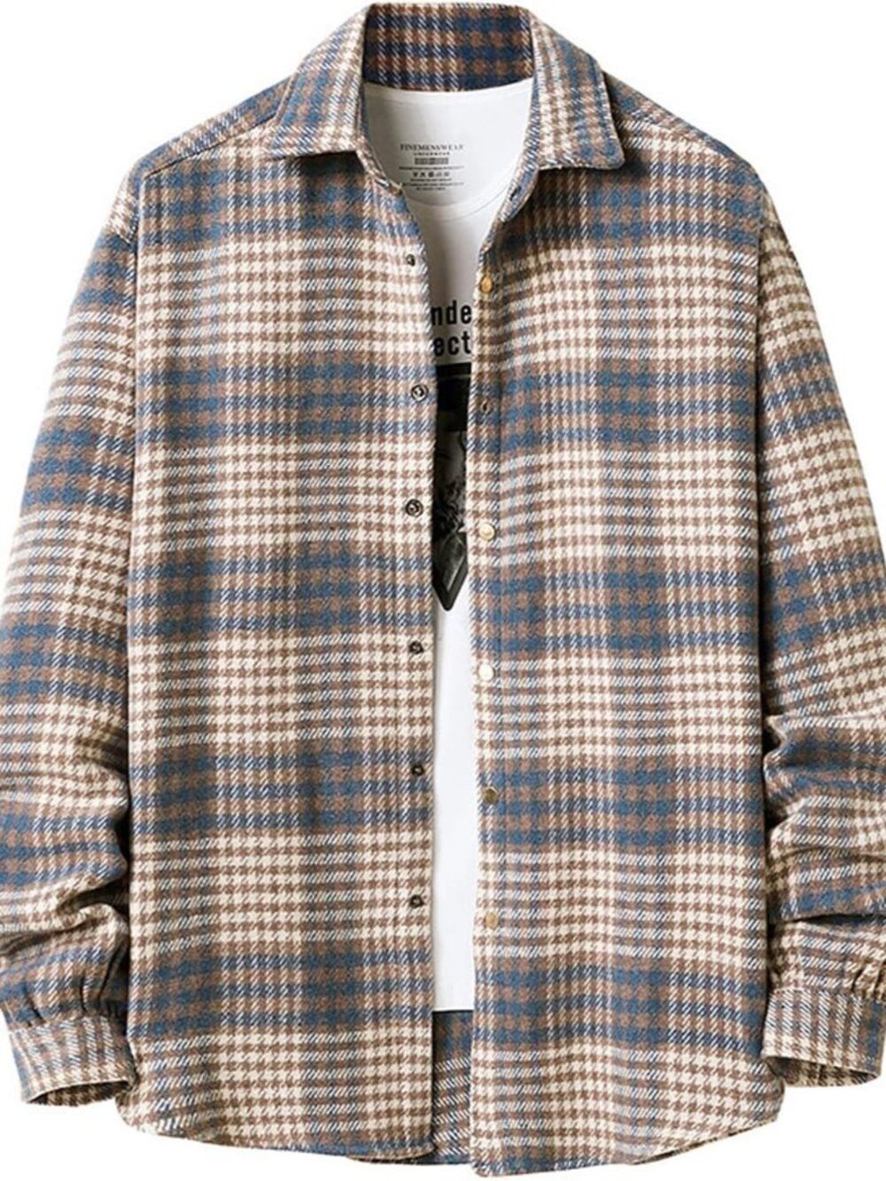 Men's Casual Cotton Plaid Shirts Long Sleeve Button-Down Flannel Overshirt Jacke